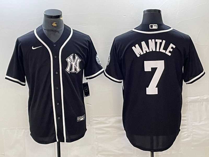 Men%27s New York Yankees #7 Mickey Mantle Black White Cool Base Stitched Jersey